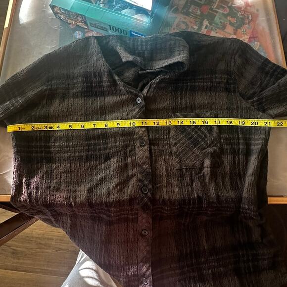 Rails Brady Plaid Textured Button Down Shirt Mossy Onyx Brown Black Women Large - Picture 5 of 7